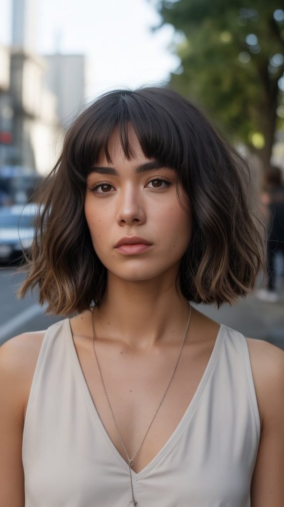Blunt Cut Lob with Wispy Curtain Bangs