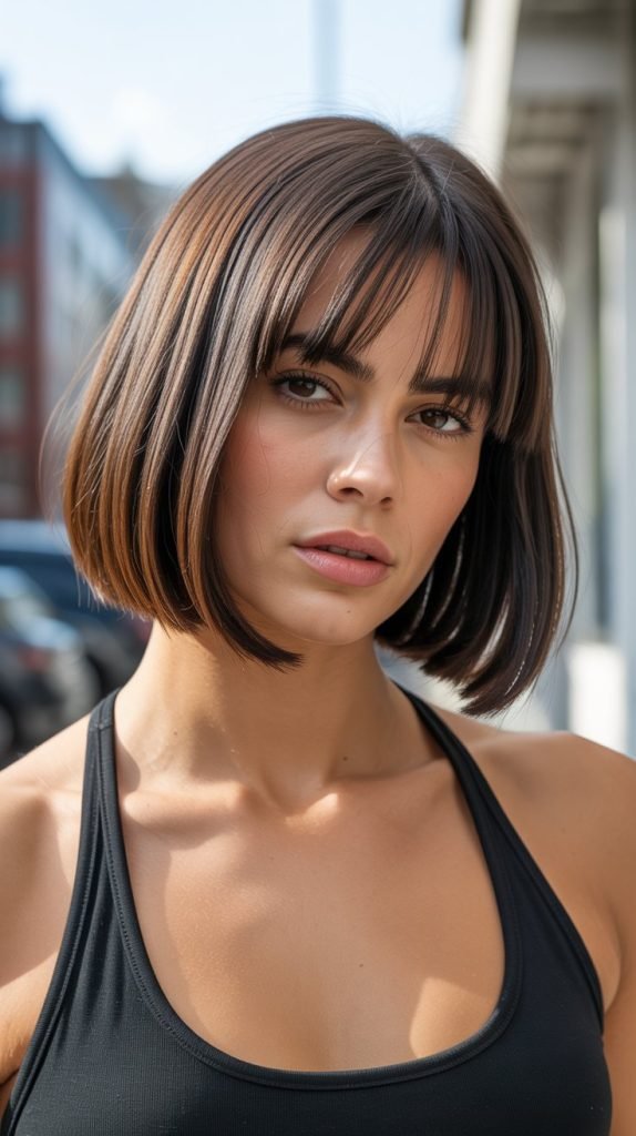 Blunt Cut Long Bob with Center-Transitioning Curtain Bangs