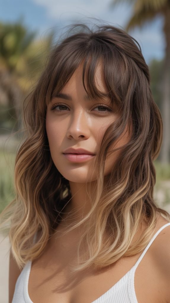 Sandy Blonde Highlights with Arched Bangs