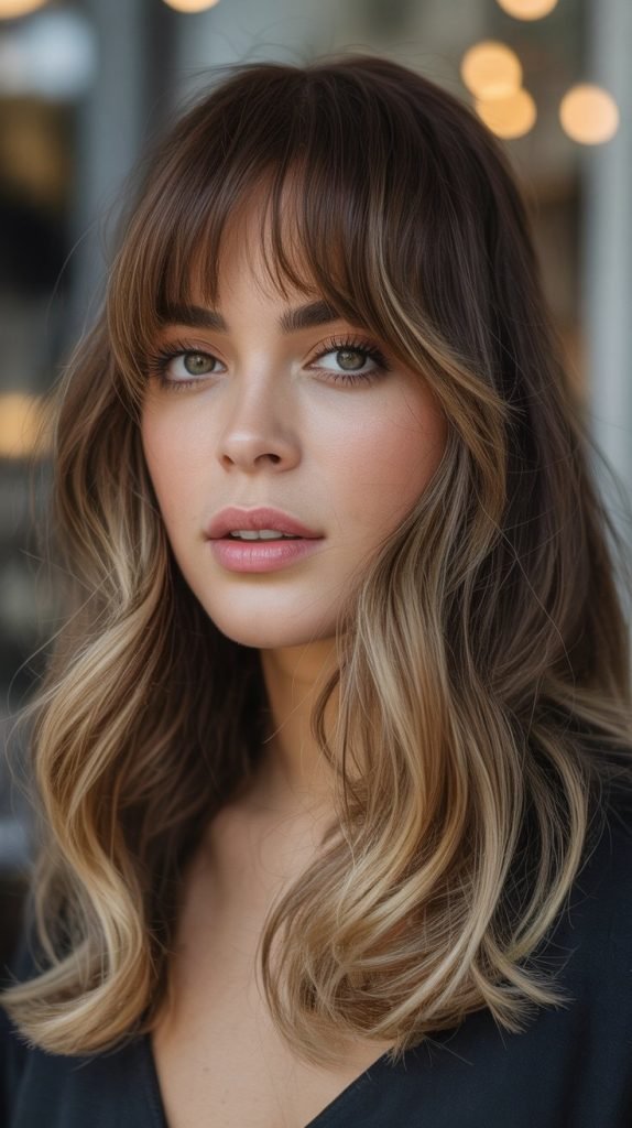 Butter Blonde Highlights with Long Bangs