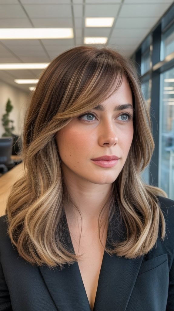 Wheat Blonde Highlights with Side Bangs