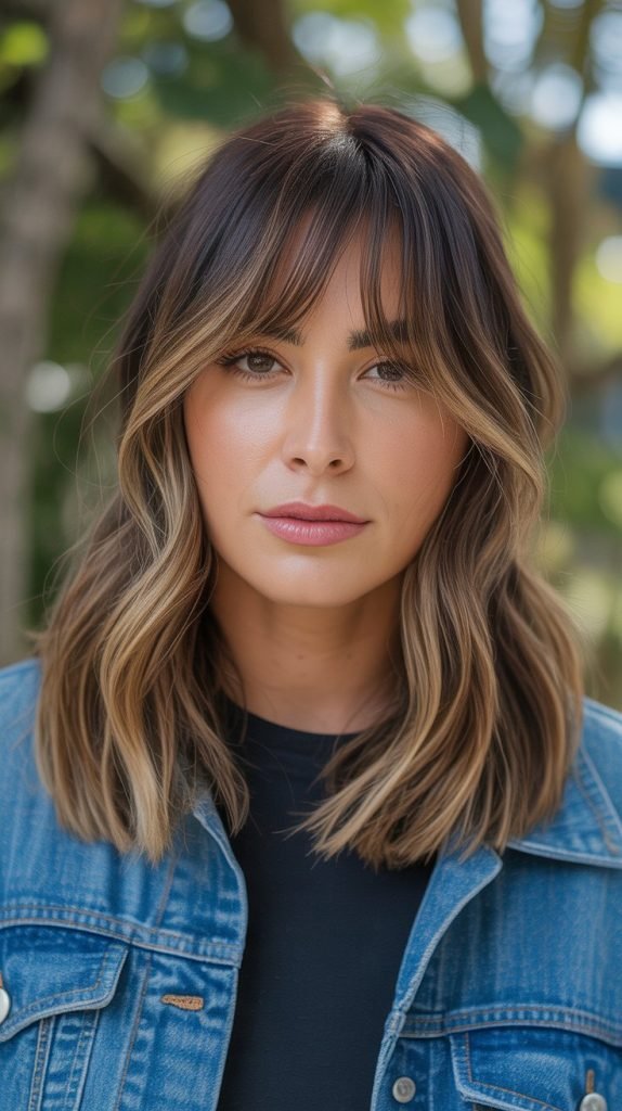  Honey Blonde Highlights with Curtain Bangs