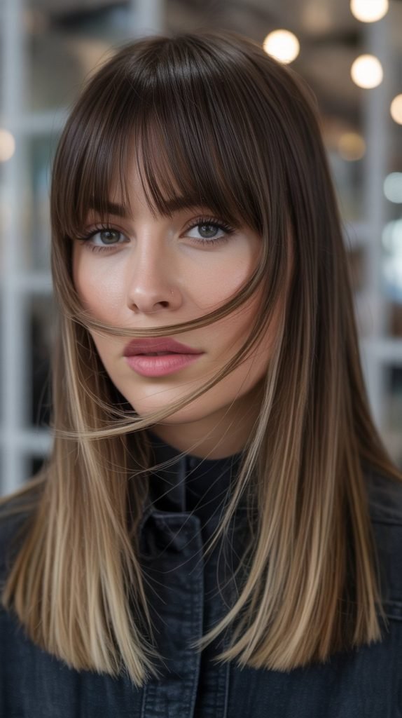 Blonde Peekaboo Highlights with Blunt Bangs