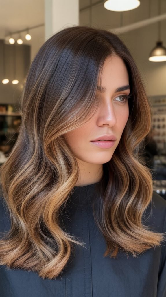 Caramel Highlights with Side Part