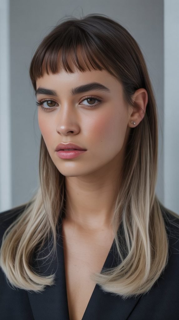  Vanilla Blonde Balayage with Micro Bangs