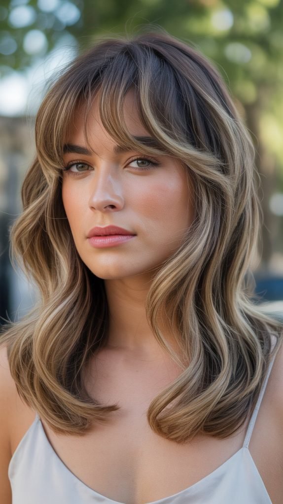 . Blonde Highlights with Textured Bangs