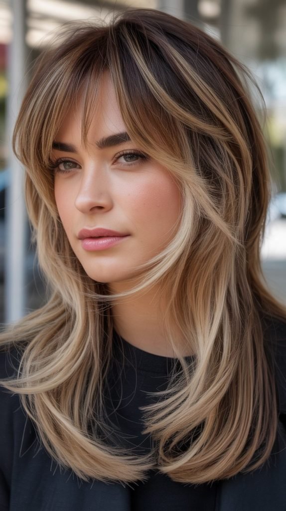 Mixed Blonde Tones with Layered Bangs