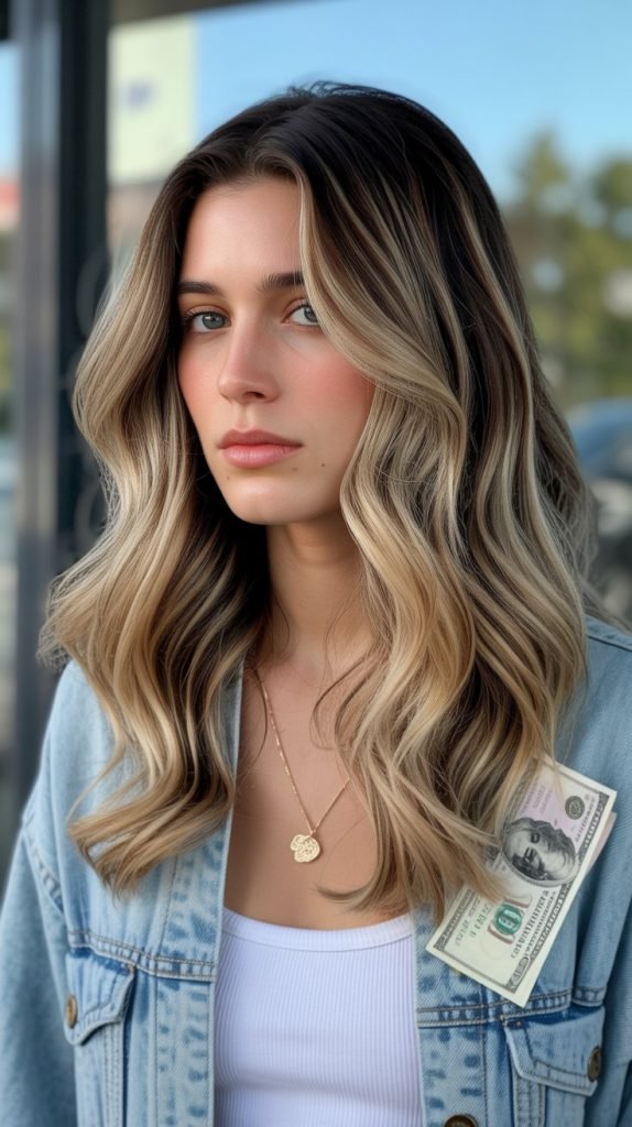 5. Caramel to Blonde Balayage with Bright Money Piece