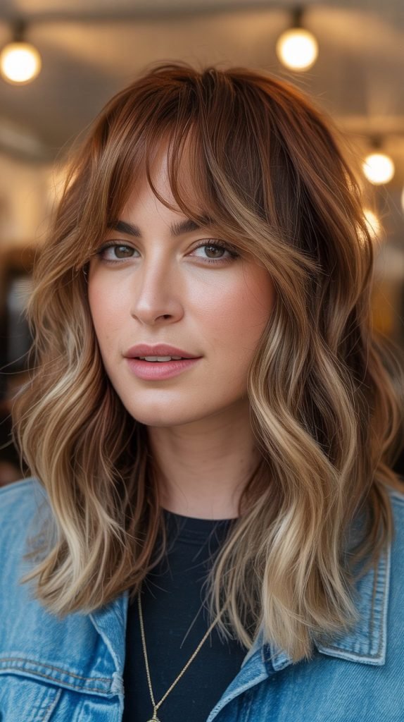 Toffee Blonde Highlights with Piecey Bangs