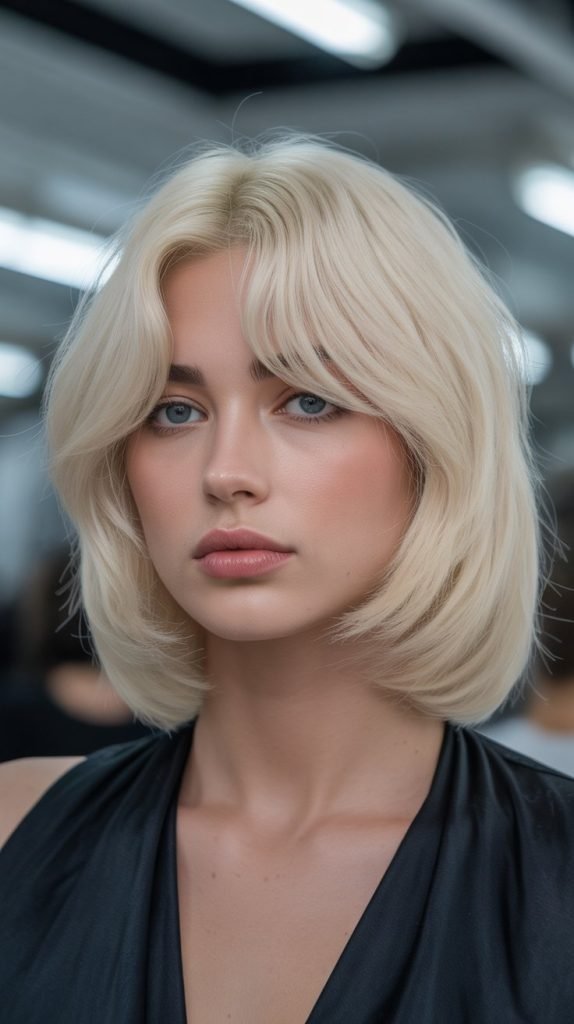 1. Classic Platinum Blonde Bob with Soft Curtain Bangs