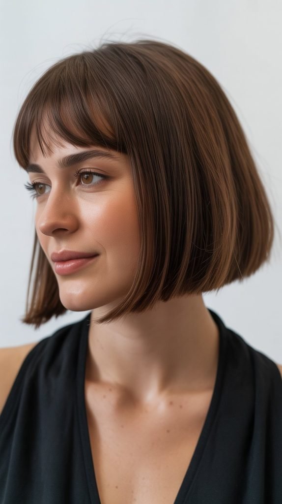 Classic Inverted Long Bob with Soft Curtain Bangs