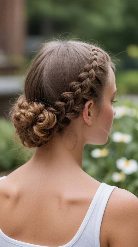 18. Crown Braid with Low Curly Bun