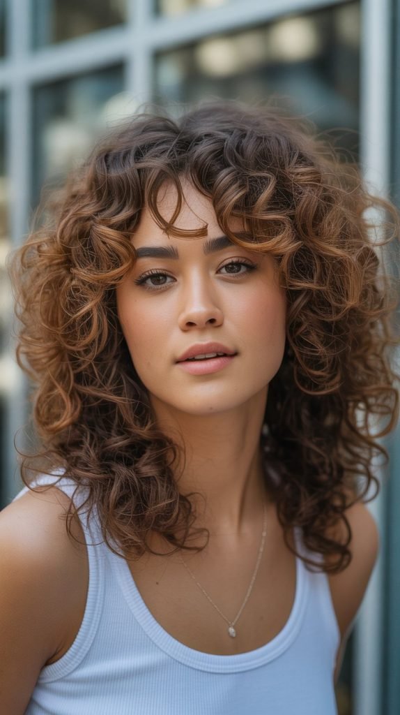 Caramel Highlights on Curly Brown Hair