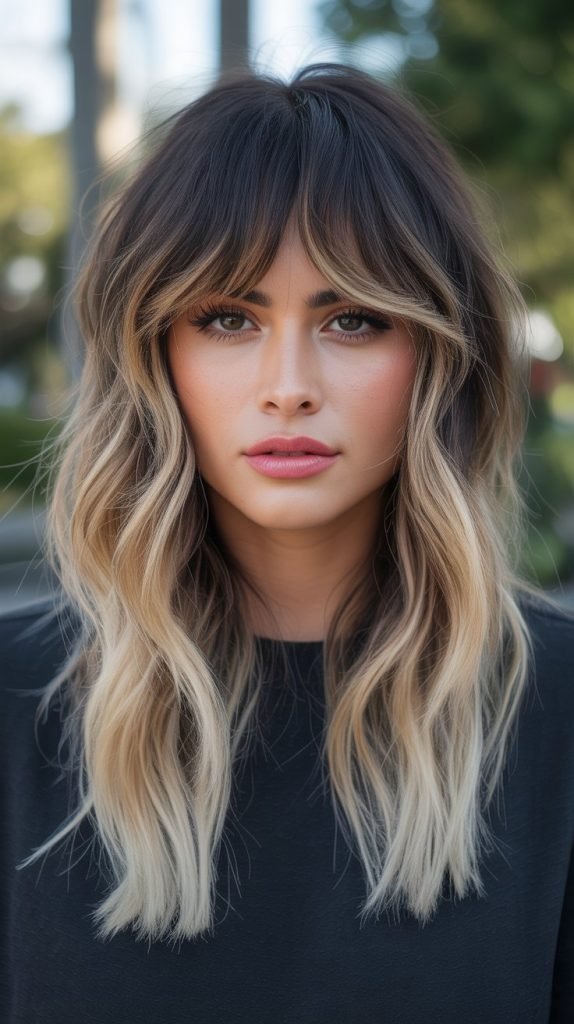 Champagne Blonde Ombre with Choppy Bangs