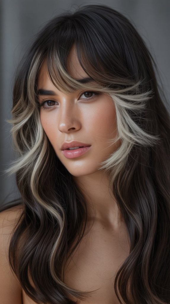 Icy Blonde Face-Framing Highlights with Wispy Bangs