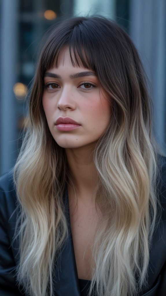 Ash Blonde Ombre with Blunt Bangs