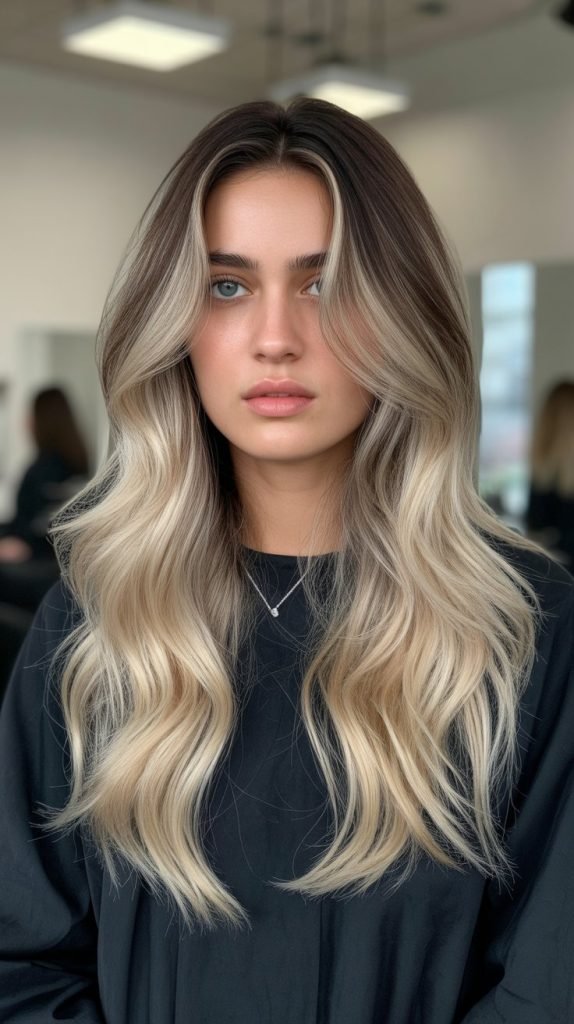 15. Bright Blonde Ends with Dark Roots