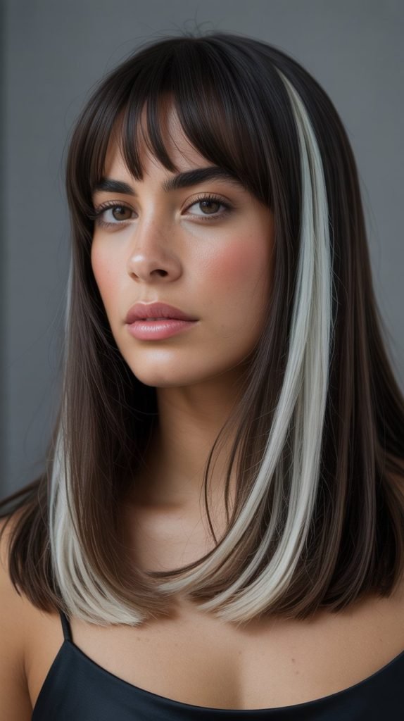 Platinum Blonde Money Piece with Blunt Bangs