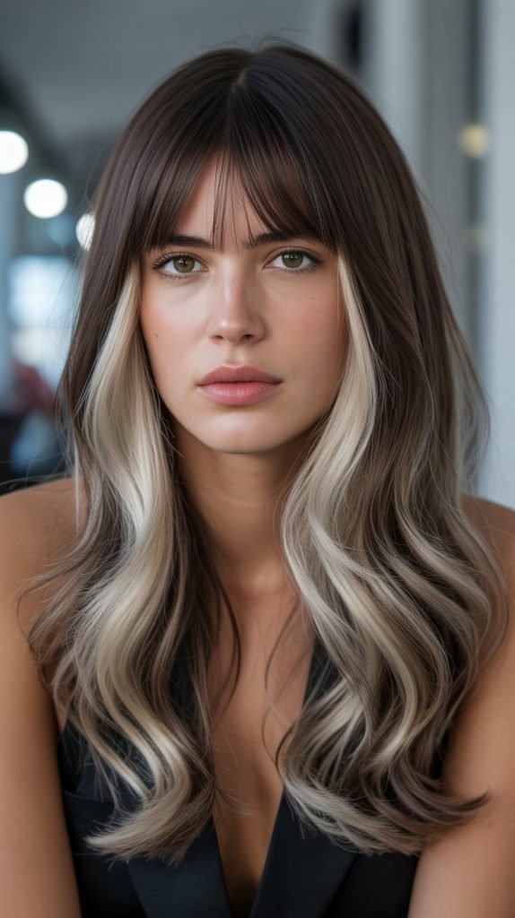 Pearl Blonde Highlights with Straight-Across Bangs