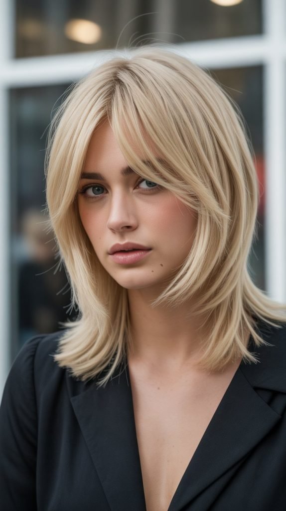 27. Layered Long Bob with Peek-a-Boo Bangs