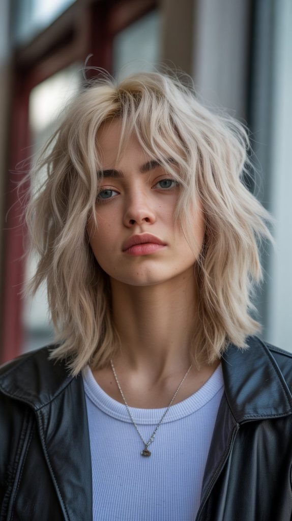 23. Messy Long Bob with Uneven Bangs