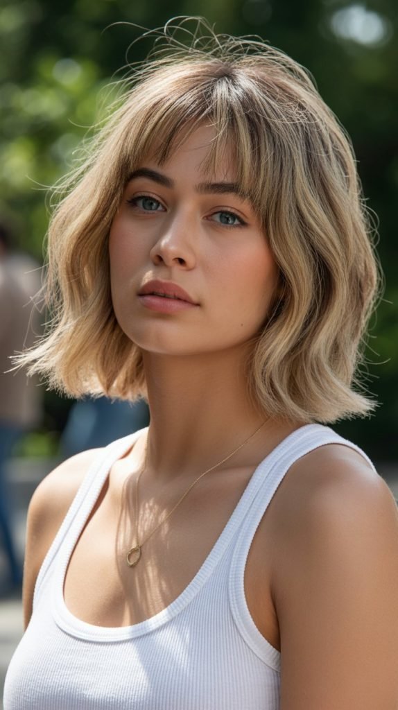 13. Dirty Blonde Bob with Curtain Bangs