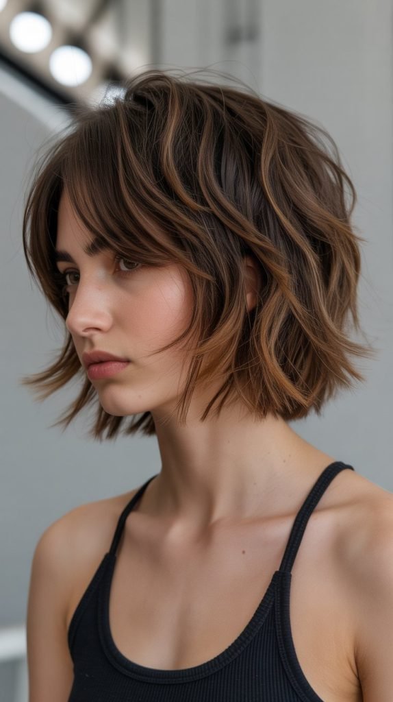 24. Disconnected Long Bob with Curtain Bangs