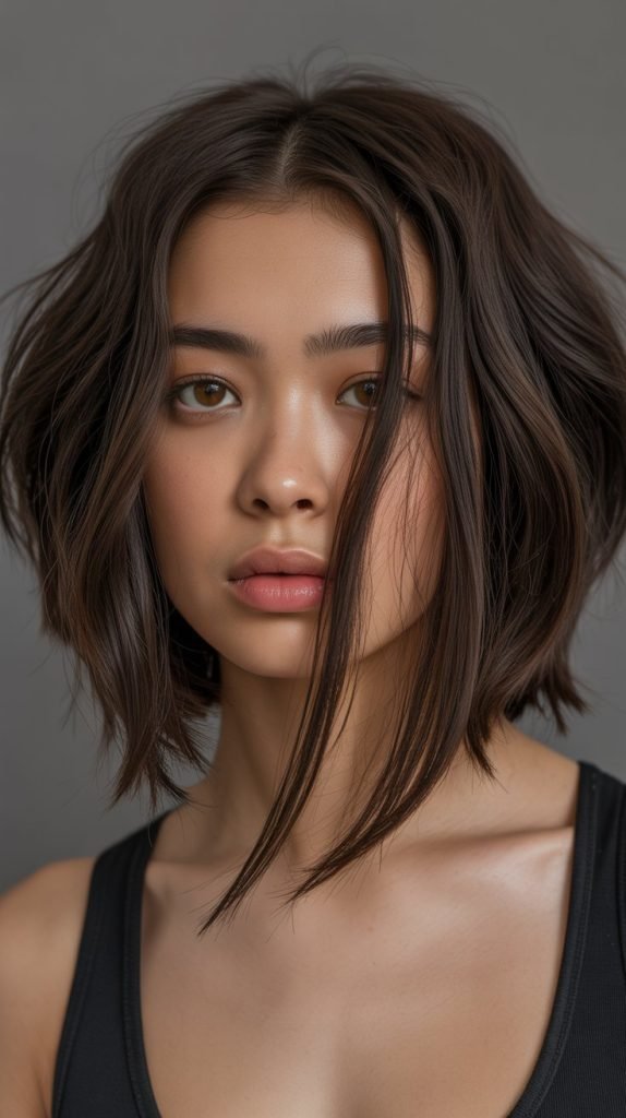 Asymmetrical Inverted Bob with Off-Center Curtain Bangs