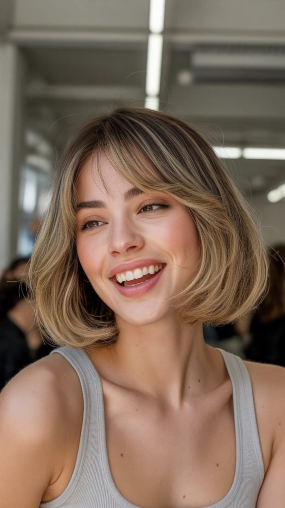  Rounded Long Bob with Piecy Curtain Bangs