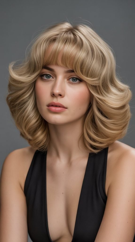  Voluminous Long Bob with Full Curtain Bangs