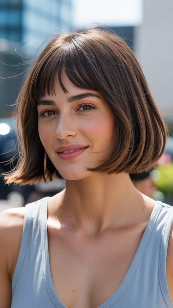  Long Bob with Baby Curtain Bangs