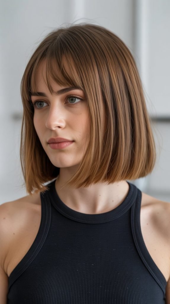  Blunt Long Bob with Face-Framing Curtain Bangs