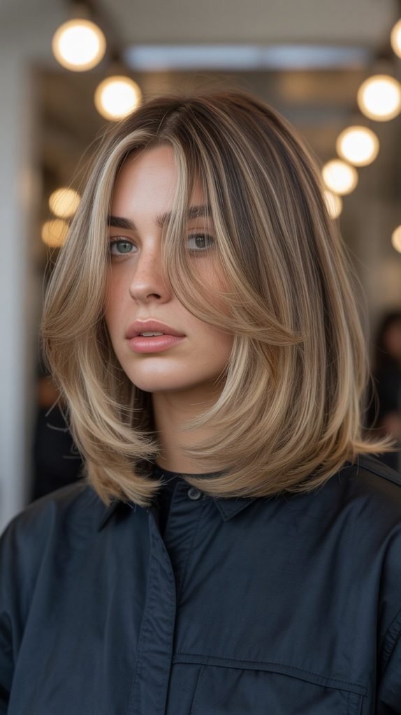 Long Bob with Curtain Bangs and Internal Layers