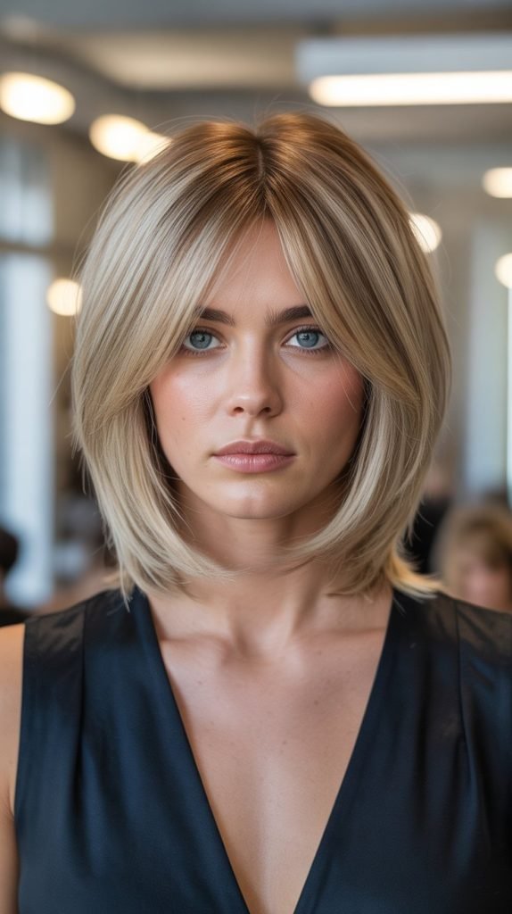Inverted Bob with Curtain Bangs for Fine Hair
