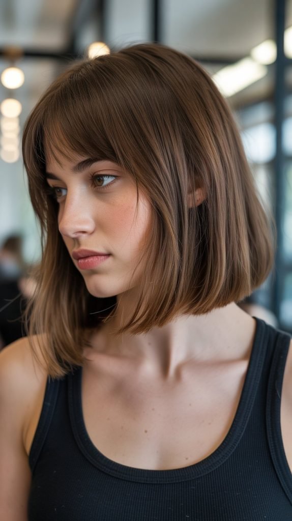  A-Line Long Bob with Graduated Curtain Bangs
