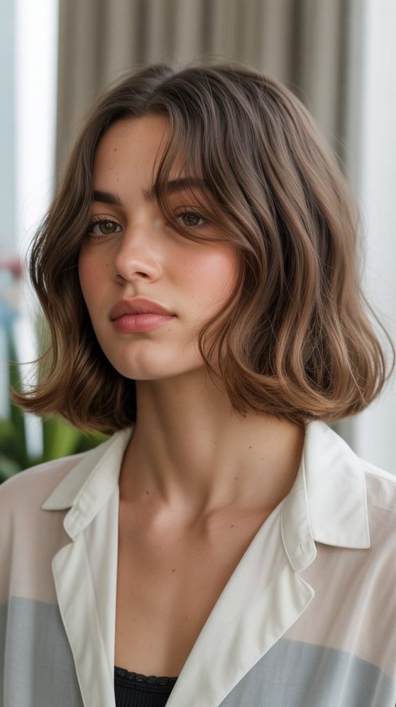  Classic Long Bob with Soft Curtain Bangs