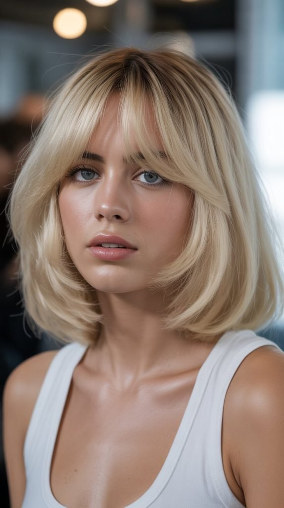 Long Bob with Curtain Bangs for Fine Hair