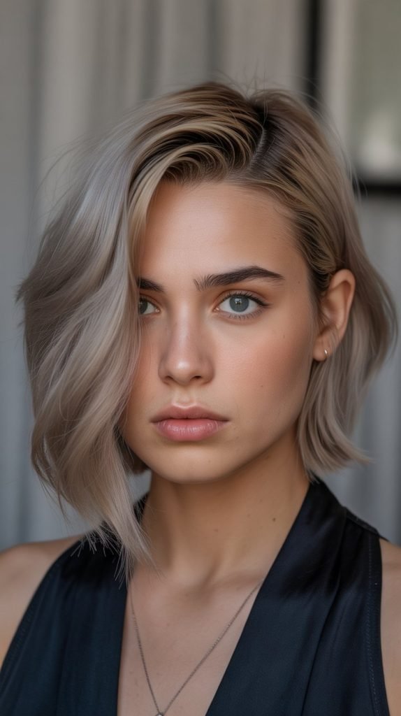 Asymmetrical Long Bob with Curtain Bangs