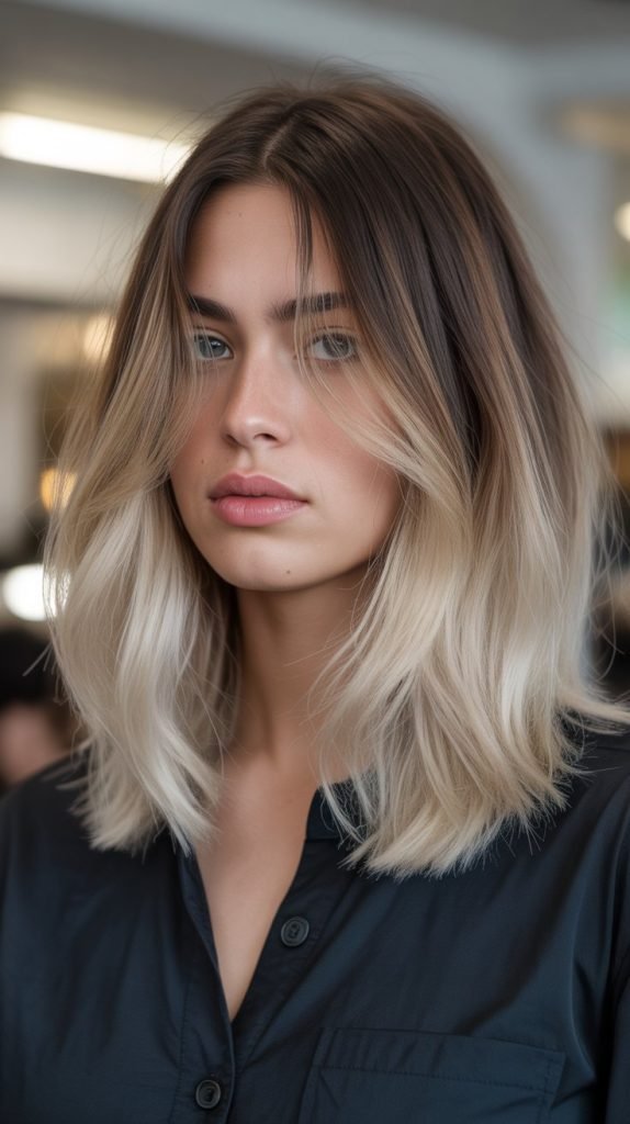  Long Bob with Curtain Bangs and Ombre