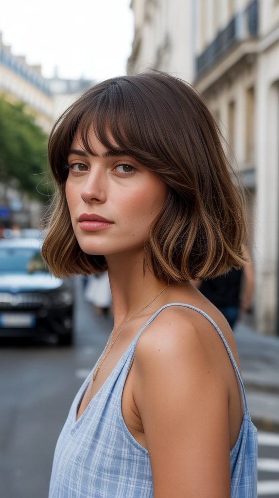  French Girl Long Bob with Effortless Curtain Bangs