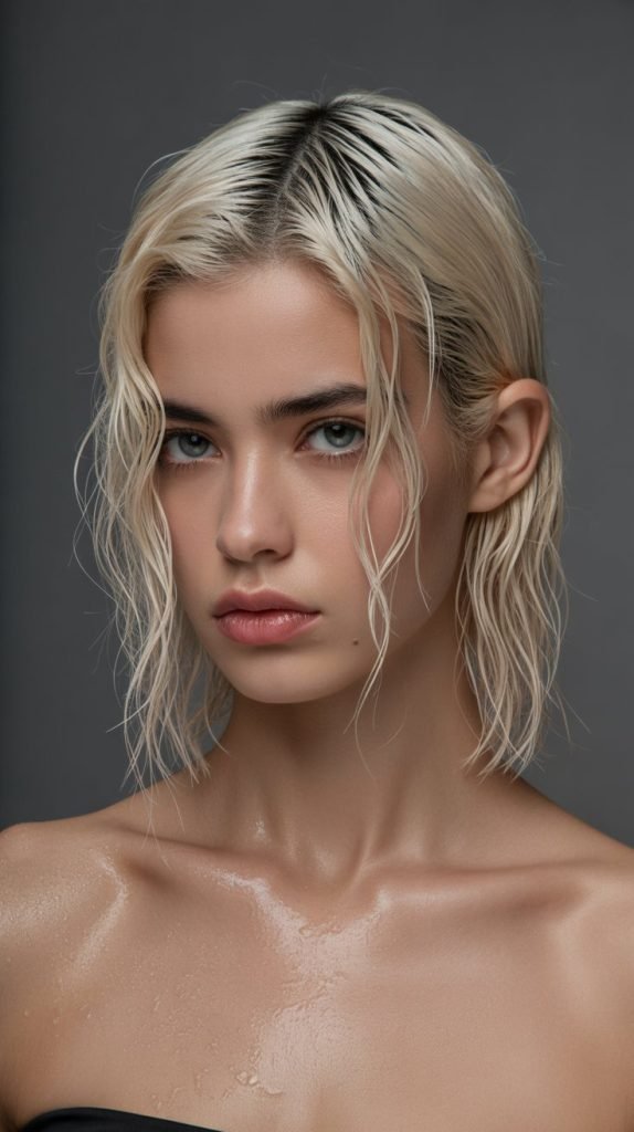 24. Slicked-Back Long Bob with Hidden Bangs