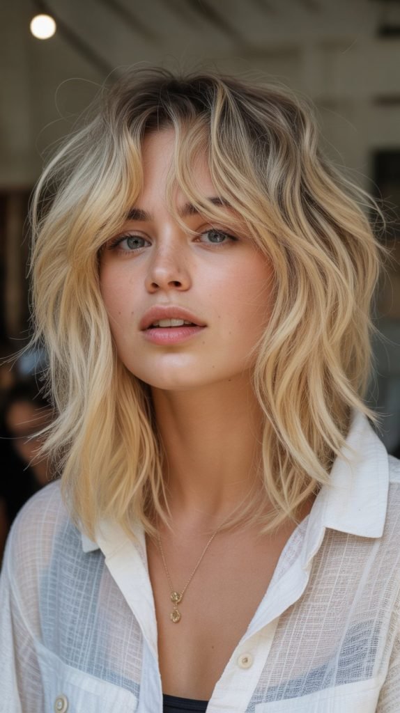 8. Tousled Long Bob with Piecey Bangs
