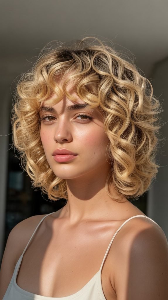 25. Curly Long Bob with Curly Bangs