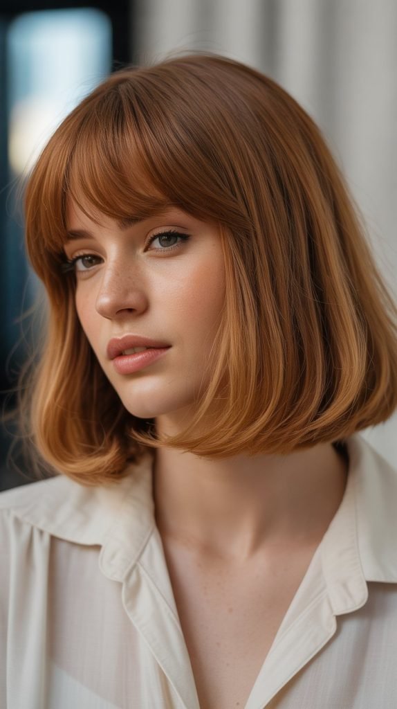 Inverted Bob with Curtain Bangs for Heart-Shaped Faces