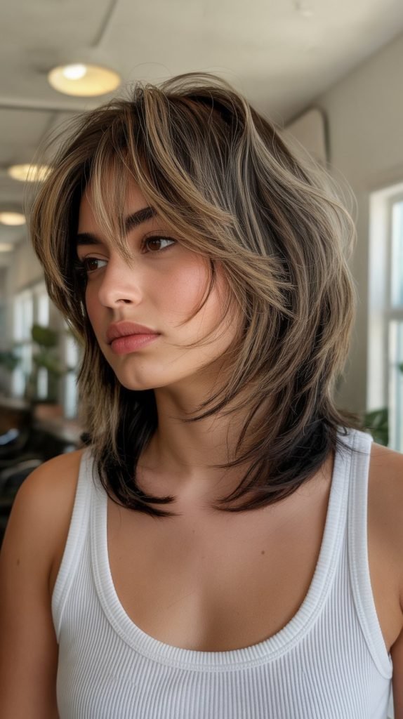 4. Layered Long Bob with Wispy Curtain Bangs