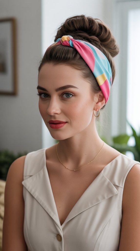 19. High Bun with Scarf-Style Headband
