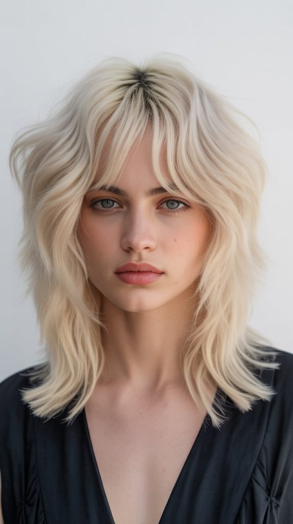 5. Icy Blonde Bob with Blunt Curtain Bangs