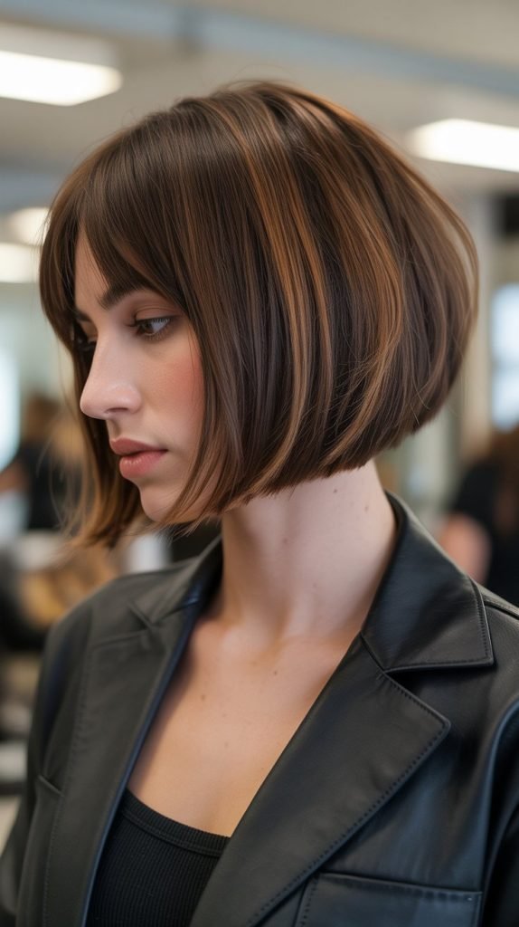 12. Inverted Long Bob with Curtain Bangs