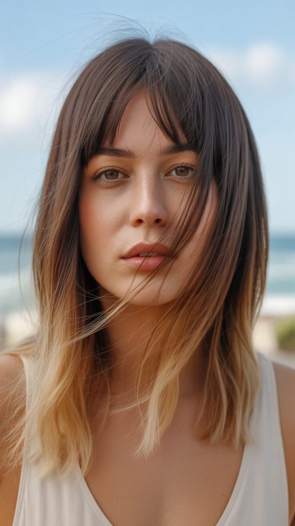 Inverted Bob with Curtain Bangs and Ombre