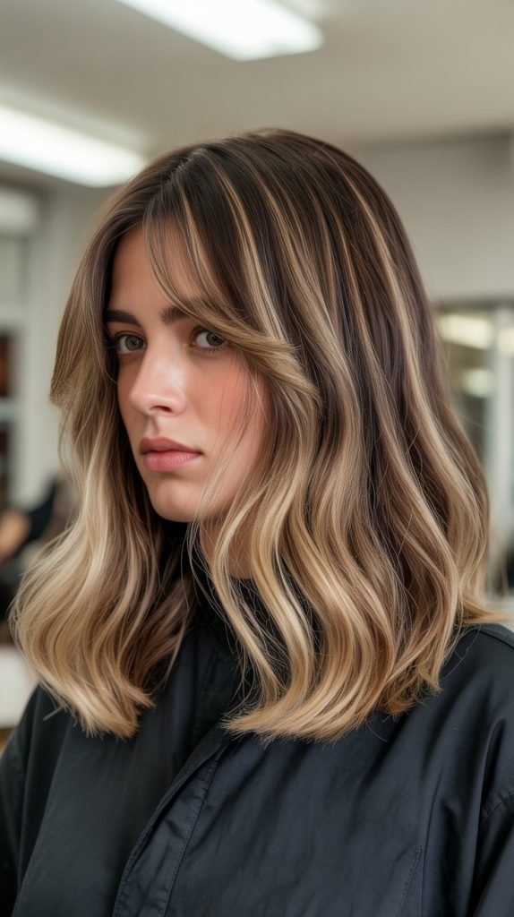 Inverted Bob with Curtain Bangs and Highlights